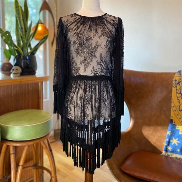 Alice McCall black lace dress, sheer w/ tassels | Victorian, Gothic, Witchy Sz 4 - Picture 4 of 11